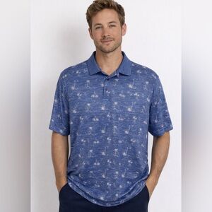 Haggar Golf Polo Mens XL Shirt Palm Tree Print Blue Stretch Performance Tropical